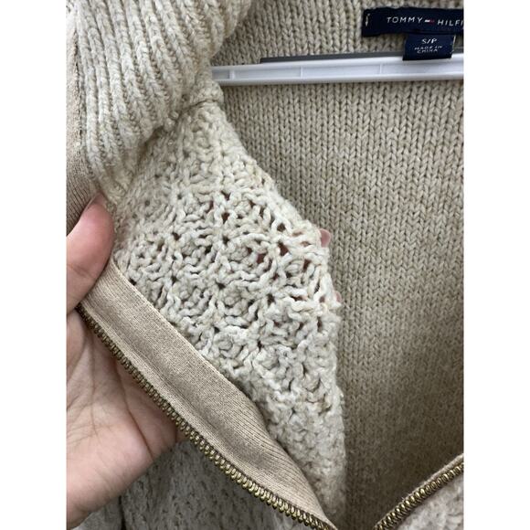Tommy Hilfiger Womens Sweater Size Small Tan Open Knit 1/4 Zip - Picture 4 of 12
